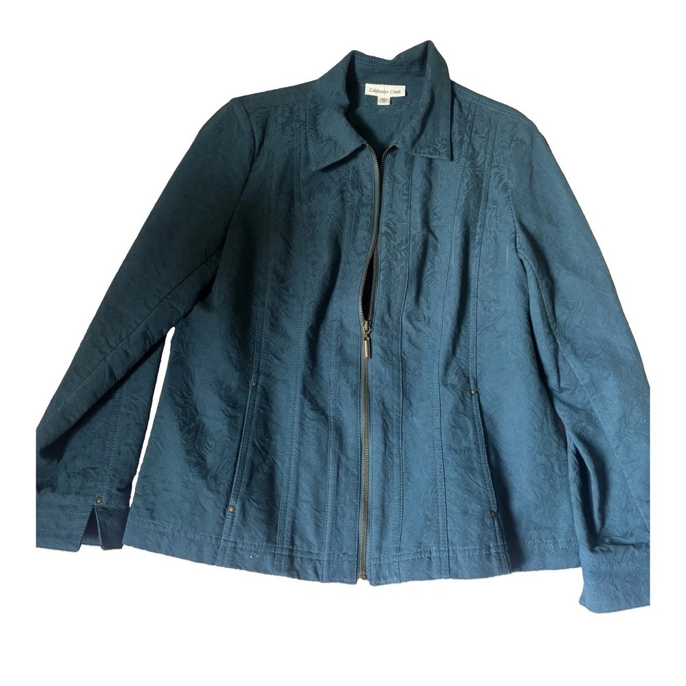 Coldwater Creek Womens Jacket Size 14 Deep Green Cotton Zip Casual Or Career